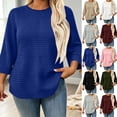 thumbnail image 1 of Hilenly Plus Size Crewneck Sweatshirt for Women 3/4 Sleeve Waffle Knit Tops Tunic Sweatshirts, 1 of 9
