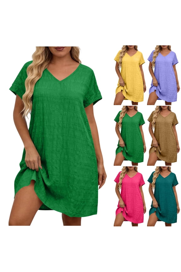 Plus Size Summer Dresses for Women Loose V Neck Short Sleeve Casual T Shirt Dress Sundresses