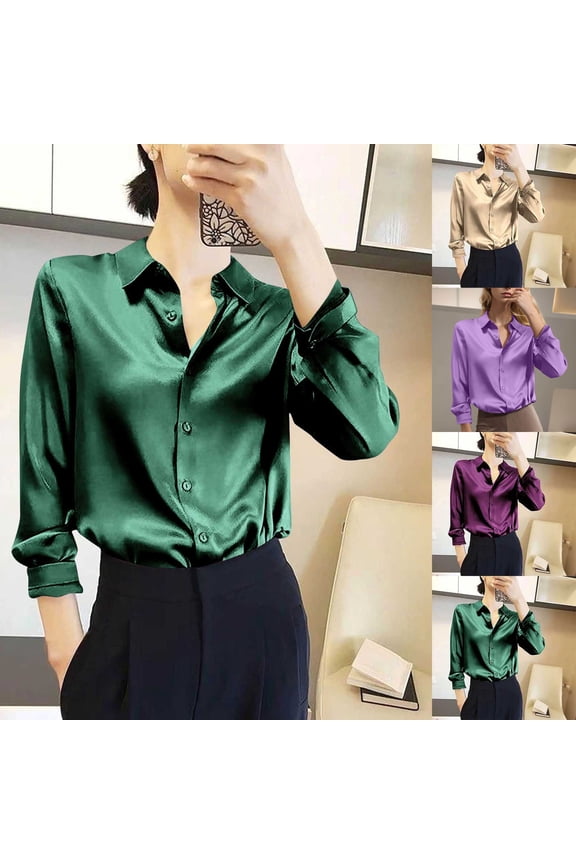 Satin Blouses for Women Silk Button Down Shirts Long Sleeve Business Casual Tops