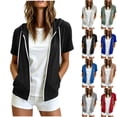 thumbnail image 1 of Hilenly Short Sleeve Hoodies for Women Drawstring Zip Up Hoodie Lightweight Full Zip Sweatshirt with Pockets, 1 of 8