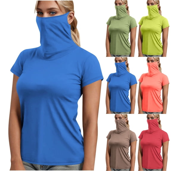 Hilenly Short Sleeve Summer Tops for Women with Face Mask UPF 50+ Sun Protection Shirts Rash Guard