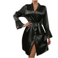 thumbnail image 1 of Hilenly Silk Robes for Women Lace Bell Sleeve Bride Robe Satin Kimono Bathrobe with Belt Soft Sleepwear, 1 of 8