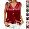 thumbnail image 1 of Hilenly Sleeveless Satin Blouses for Women V Neck Button Down Silk Tank Tops Business Casual Outfits, 1 of 9