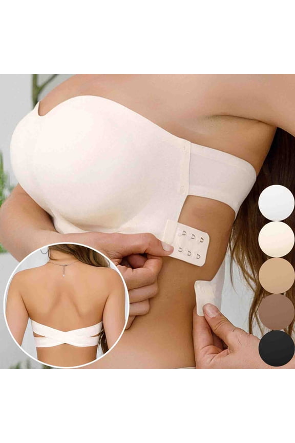 Strapless Bra for Women Crossover Side Closure Non Slip Bra Cross Back Wireless Bandeau Bra