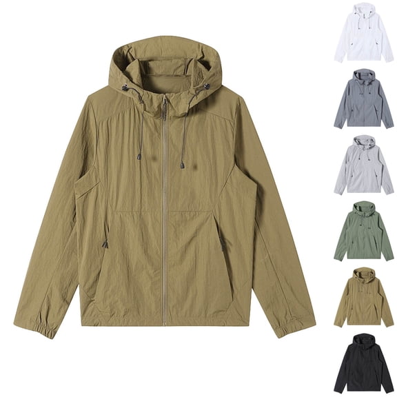 Hilenly Sun Protection Zip Up Jackets for Men Ultralight Cooling Ice Silk Jacket Outdoor Waterproof Breathable Hooded Cycling Coat