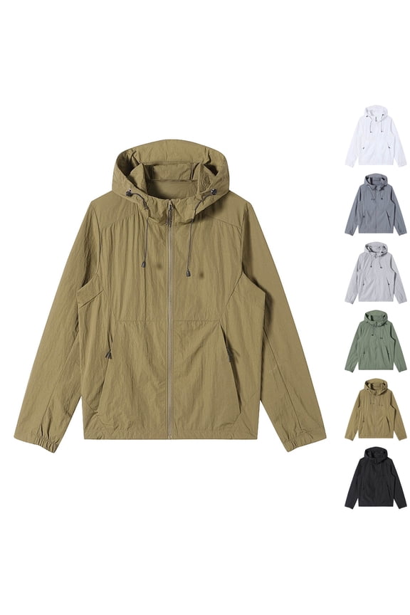 Sun Protection Zip Up Jackets for Men Ultralight Cooling Ice Silk Jacket Outdoor Waterproof Breathable Hooded Cycling Coat