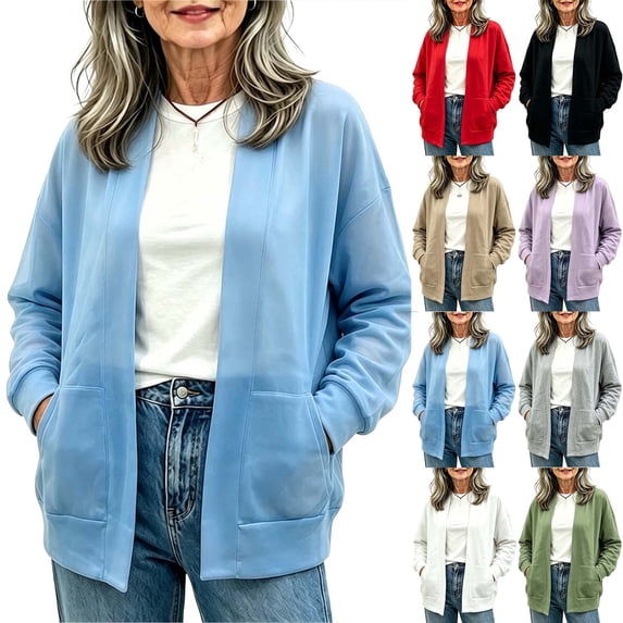 Hilenly Sweatshirt Cardigan Women Long Sleeve Open Front Oversized Sweatshirt Jacket Casual Fall Outerwear with Pockets