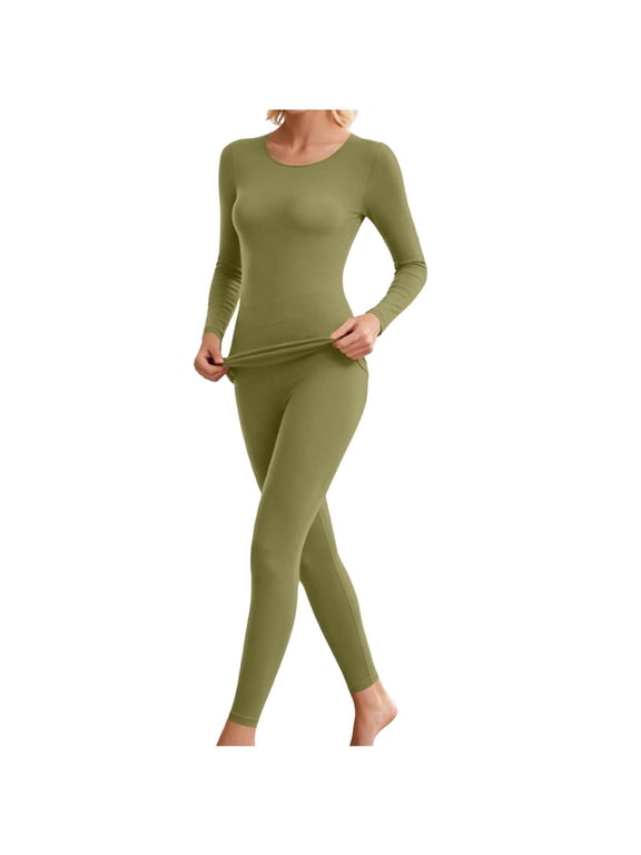 Thin Long Johns for Women Thermal Underwear Lightweight Soft Stretchy Seamless Base Layering Clothes Thermals Top and Bottom Set