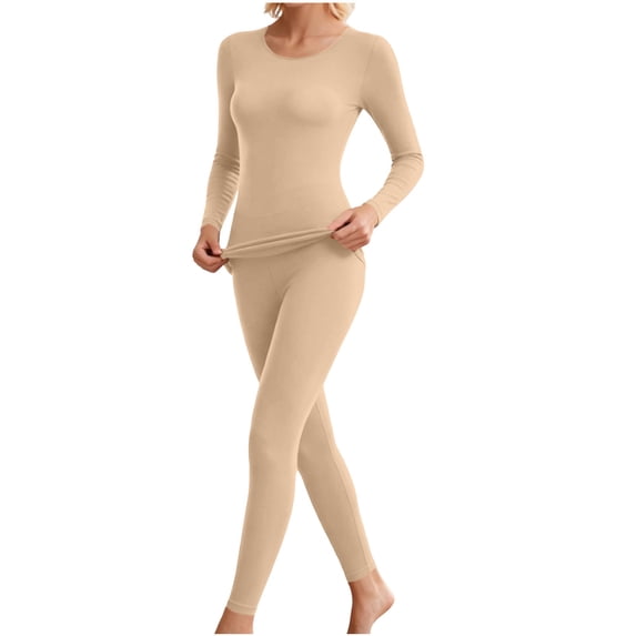 Hilenly Thin Long Johns for Women Thermal Underwear Lightweight Soft Stretchy Seamless Base Layering Clothes Thermals Top and Bottom Set