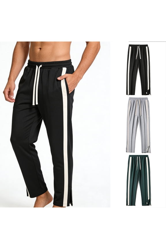 Track Pants Mens Split Open Bottom Sweatpants Drawstring Waist Athletic Jogger Pants with Pockets