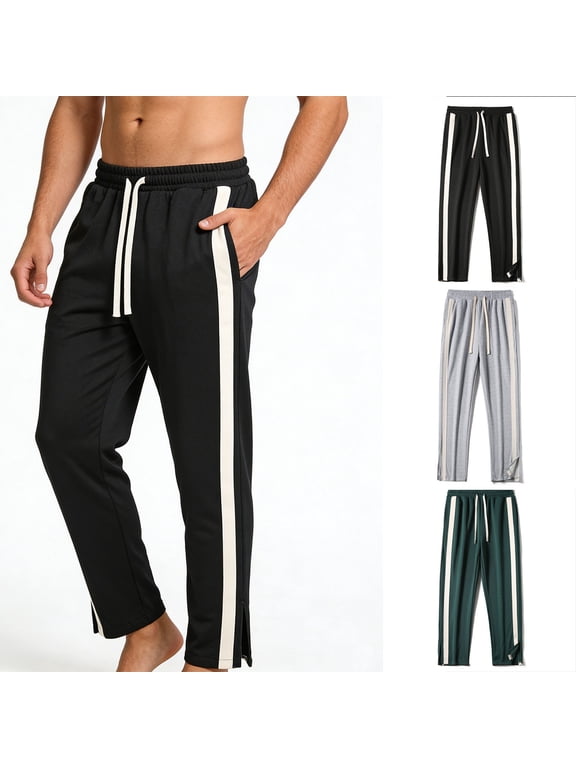 Track Pants Mens Split Open Bottom Sweatpants Drawstring Waist Athletic Jogger Pants with Pockets