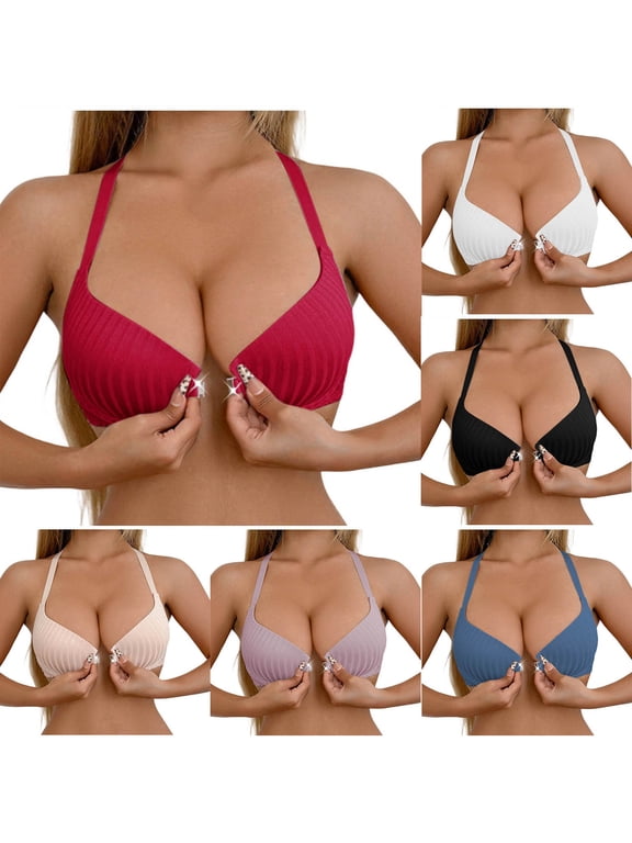 Women's Front Closure Racerback Bras Full Coverage Push Up Bra Supportive Plunge Wireless Bra