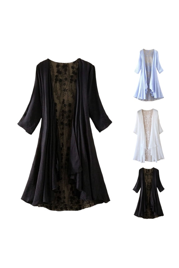 Women's Lace Long Cardigans Open Front Lightweight Cardigan Draped Ruffles Long Sleeve Duster Cover Up