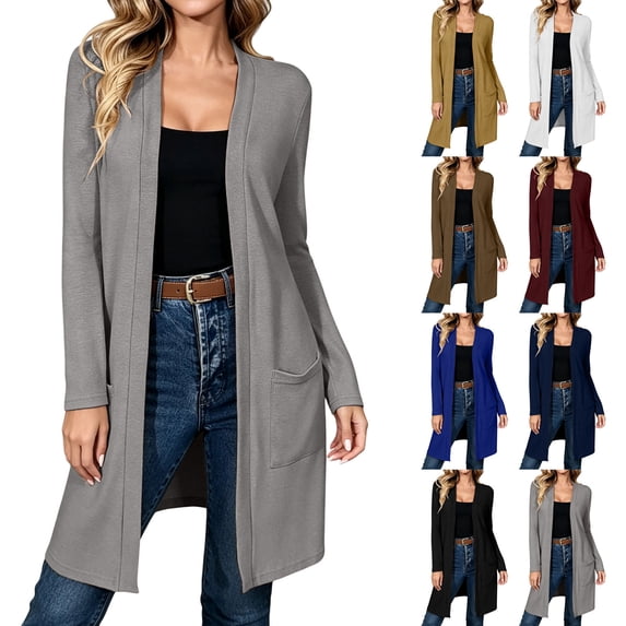 Hilenly Women's Long Cardigan Sweaters Long Sleeve Open Front Lightweight Cardigans Sweater Duster Coats with Pockets