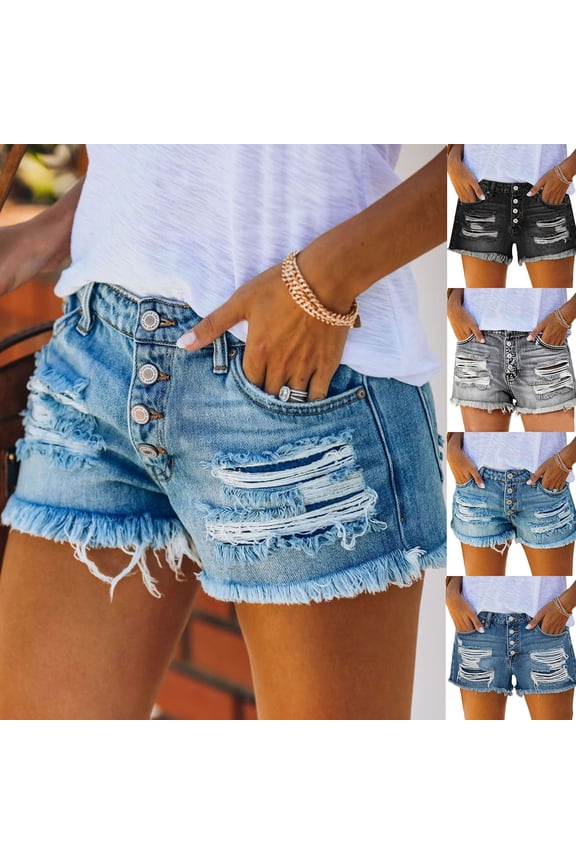Women's Ripped Jean Shorts Low Rise Summer Denim Hot Short Y2k Mini Shorts with Pockets