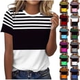 thumbnail image 1 of Hilenly Women's Short Sleeve Tops Crewneck Striped T Shirts Summer Basic Tees, 1 of 7