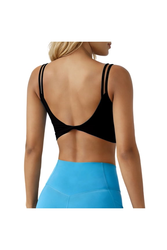 Women's Twist Back Sports Bras Backless Crop Tank Top Fitness Yoga Tops