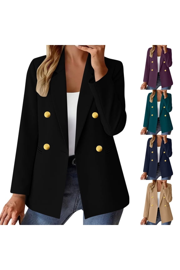 Womens Blazer Jacket Gold Button Long Sleeve Work 0ffice Blazers Lapel Open Front Suit Jackets