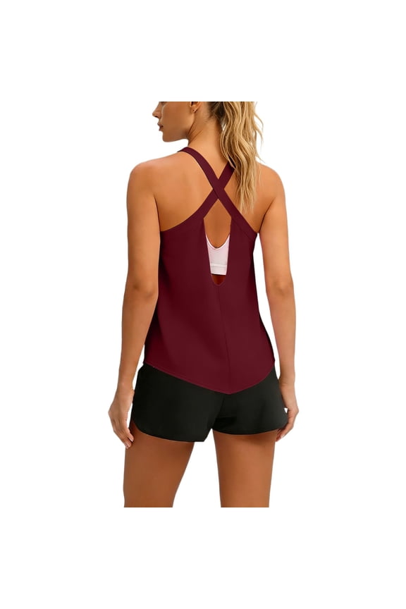 Womens Cross Backless Workout Tank Tops Sleeveless Open Back Running Muscle Tank Yoga Shirts