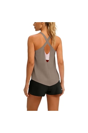 Womens Cross Backless Workout Tank Tops Sleeveless Open Back Running Muscle Tank Yoga Shirts