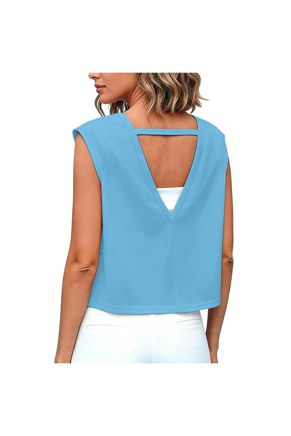 Womens Open Back Workout Tops Backless Cap Sleeve Crop Top Athletic Gym Shirts Yoga Tank Top