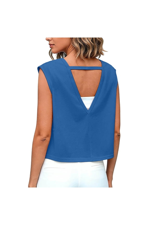 Womens Open Back Workout Tops Backless Cap Sleeve Crop Top Athletic Gym Shirts Yoga Tank Top