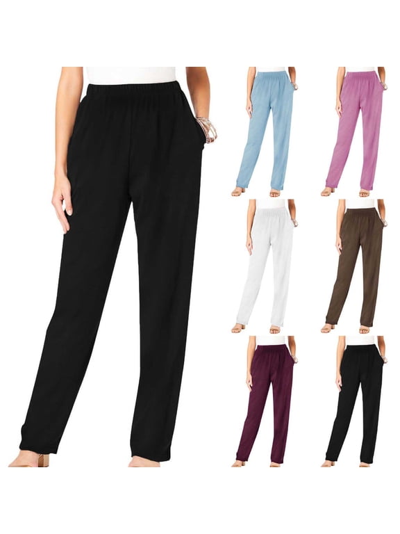 Womens Plus Size Straight Leg Sweatpant Comfy Pull On Workout Sweat Pants High Waisted Casual Pant with Pockets