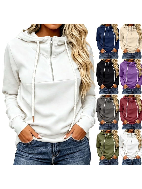 Womens Quarter Zip Pullover Hoodie Half Zip Up Hoodies Long Sleeve Casual Sweatshirt Tops