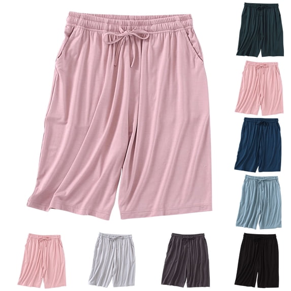 Hilenly Womens Sleep Bermuda Shorts Lightweight Breathable Soft Modal Pajama Bottoms Drawstring Loose Fit Lounge Shorts with Pockets