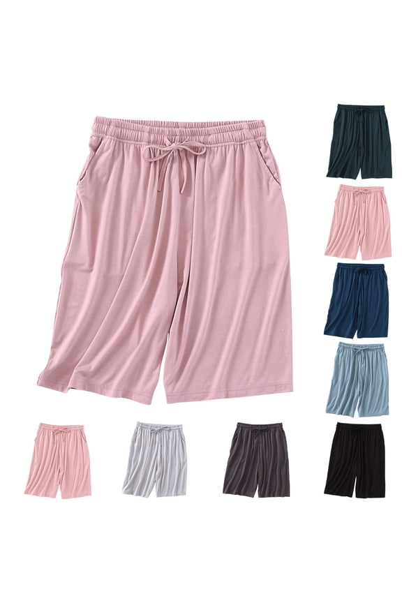 Womens Sleep Bermuda Shorts Lightweight Breathable Soft Modal Pajama Bottoms Drawstring Loose Fit Lounge Shorts with Pockets