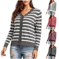 thumbnail image 1 of Hilenly Womens Striped Cardigan Sweaters Long Sleeve V Neck Lightweight Open Front Button Down Knit Cardigans, 1 of 8