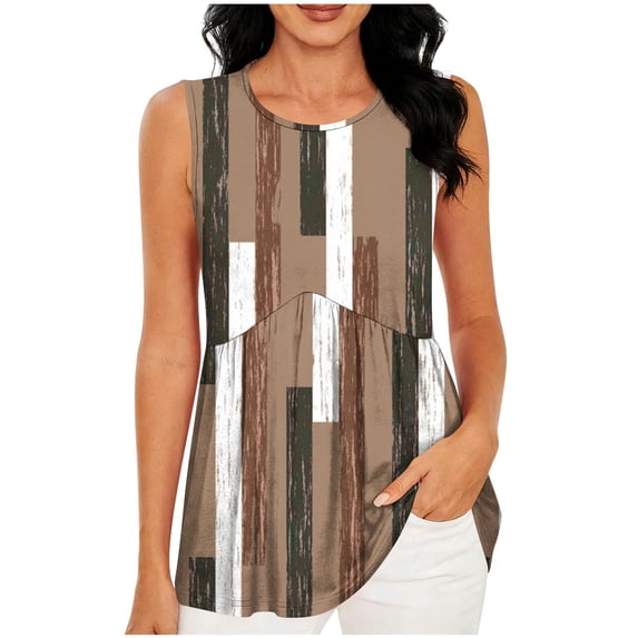 Hilenly Womens Tank Top Sleeveless Crew Neck Peplum Tops Loose Fit Casual Flowy Summer Clothes