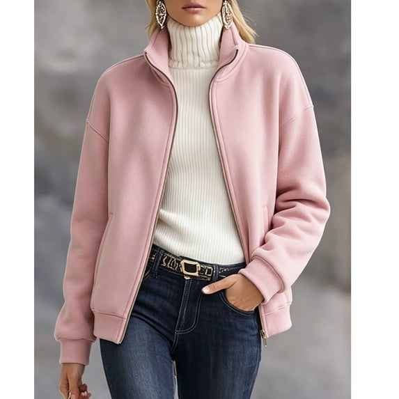 Hilenly Zip Up Jackets for Women Stand Collar Full Zip Up Sweatshirt Athletic Jacket Fall Outfits