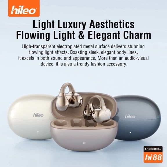 Hileo Hi88 AI Translation Earbud Bluetooth Headphones with Water Resistance, Split Design, Mechanical Touch Buttons, Lightweight, and App Control
