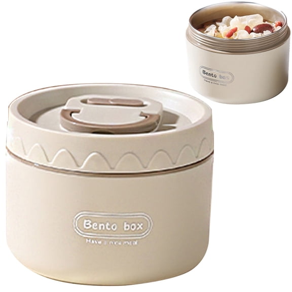 Hilingoto Beige 600Ml Insulated Food Container, 304 Stainless Steel Lunch Jar, LeakProof Thermal Soup Bowl with Hidden Handle