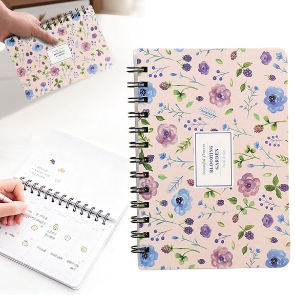 Hilingoto Botanical Planner Notebook, Elegant Plant Themed Daily Time Management Agenda for Stu-Dents, Academic Planner with Hourly Schedule Weekly Monthly Organizer, Hardcover A5 Journal, Pink