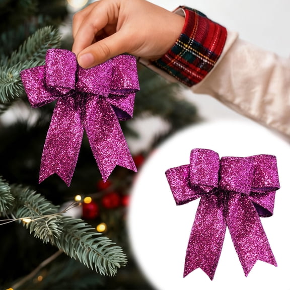 Hilingoto Christmas Glitter Bows, Hot Pink Sparkling Bow Ornaments for Christmas Tree Wreath Wrapping, Xmas Holiday Home Decor, Multi-Color Available, Christmas Bows