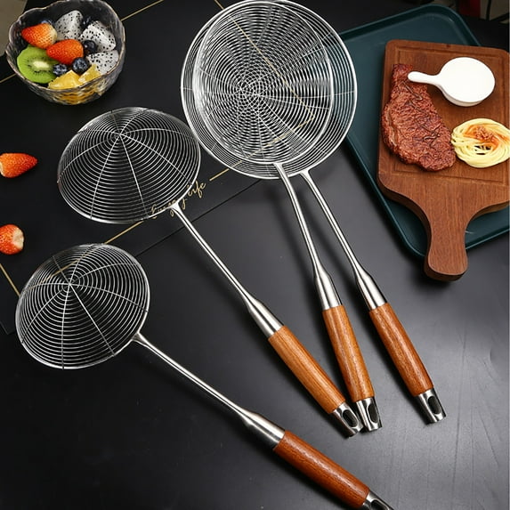 Hilingoto Clearance 304 Stainless Steel Wire Drain 45*17.5 C, Stainless Wire Drain Kitchen Noodles Malatang Net Drain Hot Pot Slotted Spoon Thickened Rosewood Handle Wicker Wire Christmas Clearance