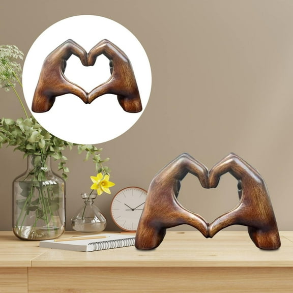 Hilingoto Clearance! Imitation Wood Grain Heart Hand Ornament Resin Statue Heart Hands Sculpture Wooden Hearts Hand Sculptures，Love Gesture Resin Statue Home Living Room Desktop Ornament