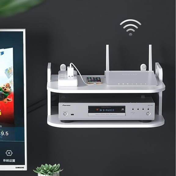 Hilingoto Clearance Shelves, Floating Shelf for Tv Components Tv Box Shelf Thick Dvd Player Wall Hanging Shelf Punching Storage Rack Floating Shelf for Set Top Box Router Game Consoles for Home