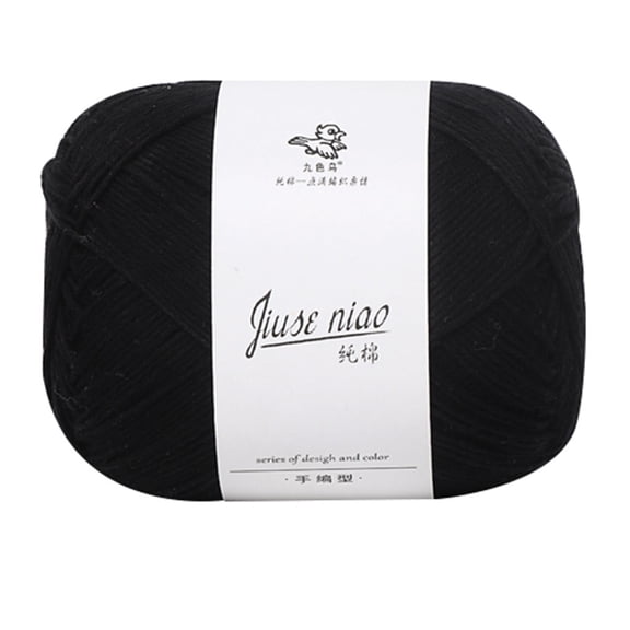 Hilingoto Cotton ba-by Wool Yarn Ball, Soft Pure Cotton Hand Knitting Yarn for Diy Scarf Sweater Hat, Black, 50G