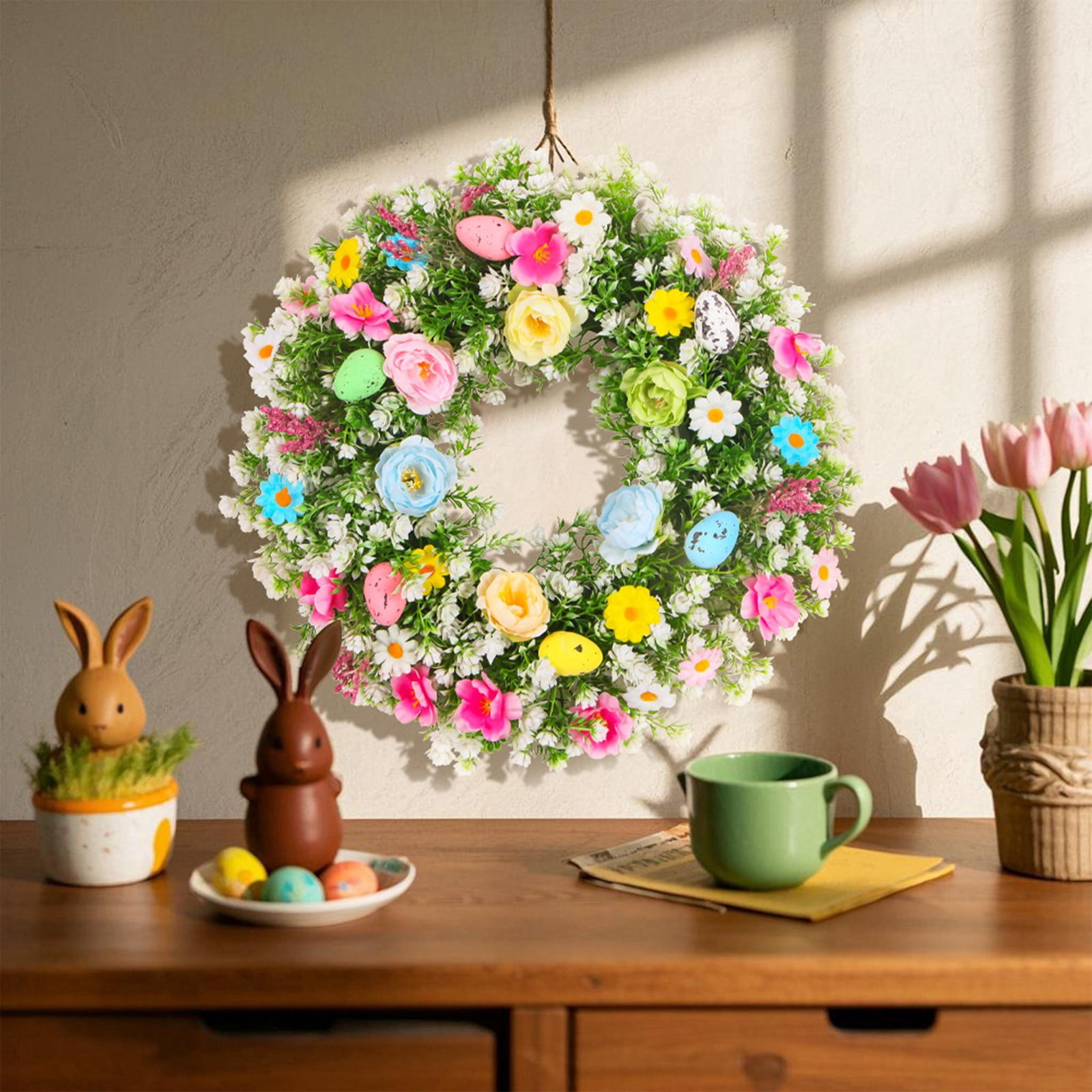 Hilingoto Easter Egg Wreath,Easter Wreath for Front Door Artificial ...
