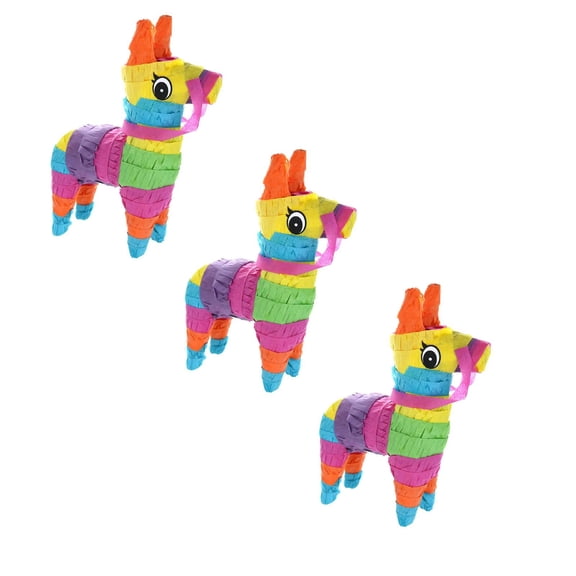 Hilingoto Mini Donkey Pinata for Mexican Fiesta Birthday Party, Small Rainbow Pinata Decorations for Ki-Ds and Adults, 4"X7" Corrugated Paper Pinata for Table Centerpiece (3 Pcs)