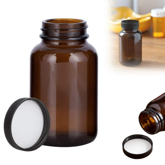 Hilingoto Storage Case, Bottle, Dark Brown Wide Mouth Glass Bottle Lightproof Separate Bottling Plastic Bottles Empty Bottles Soft Capsule Bottles Pp Striped Caps, Light-Proof Glass Bottle Clearance!