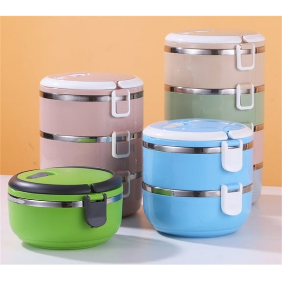 Hilingoto Storage Containers, 304 (Random Color): Three Layers, Stackable Bento Box Adult Lunch Box with 14 Compartments Premium Leak Proof Bento Lunch Box with Spoon（Random Color） 7.9X5.9X5.9Inch