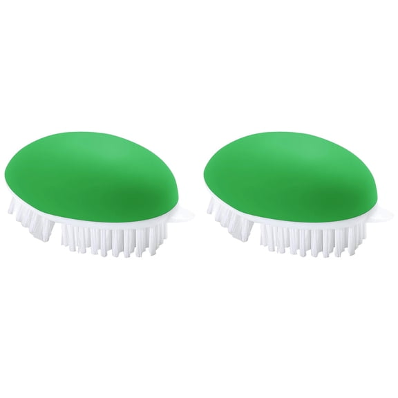 Hilingoto Vegetable Brush Set, 2 Pack Potato Scrubber with Ergonomic Comfort Grip, Flexible & Hard Bristles for Cleaning Cucumber, Carrot, Green