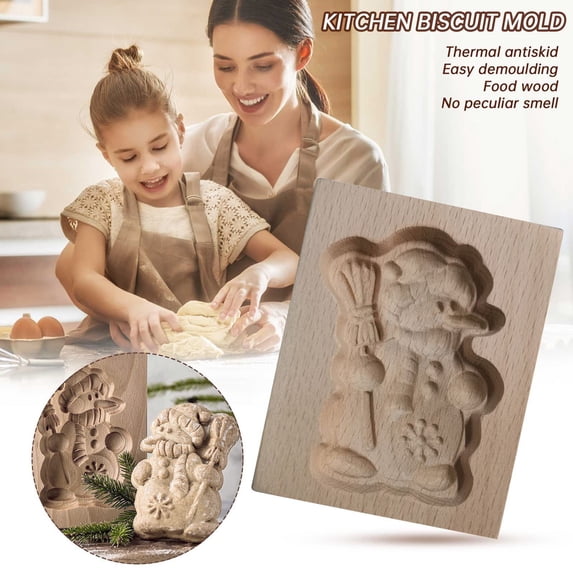 Hilingoto Wooden Cookie Stamp Set, New Snowman Design Baking Mold for Christmas Cookies & Diy Holiday Treats