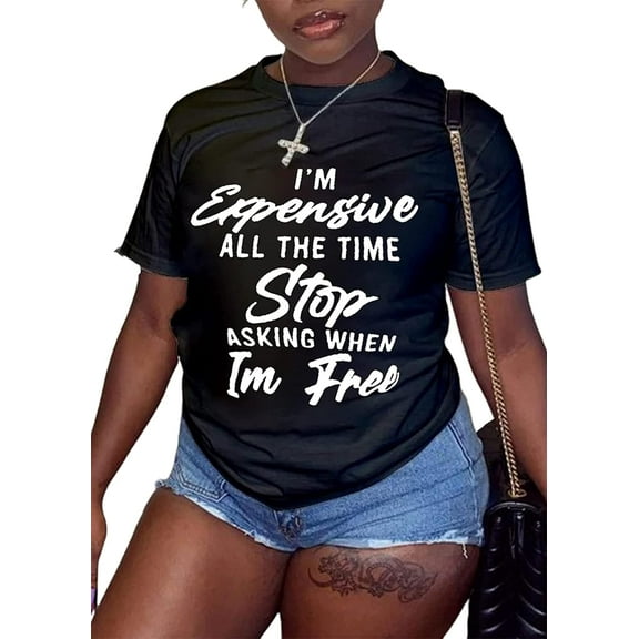 Hilinker Women's Graphic Funny Cute Tops Letter Print Casual Loose Summer T-Shirt