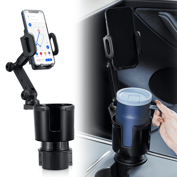 SPEEDWOW Upgraded 2-in-1 Car Cup Holder Expander Adjustable Base with Phone Mount 360° Rotation Cup Holder Cell Phone Holder for Car Compatible with iPhone,Samsung & All Smartphones