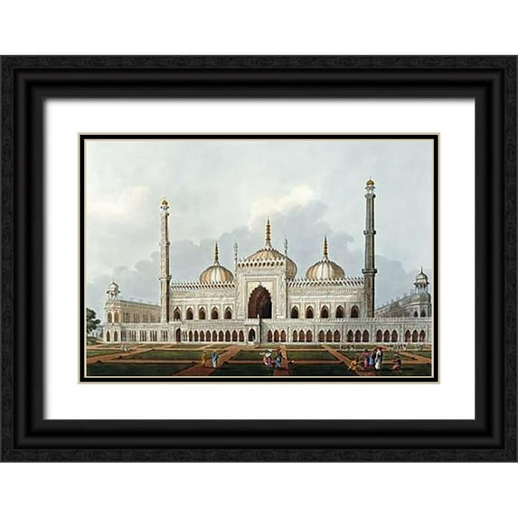 Hill, J. 24x18 Black Ornate Wood Framed with Double Matting Museum Art Print Titled - Mosque at Lucknow